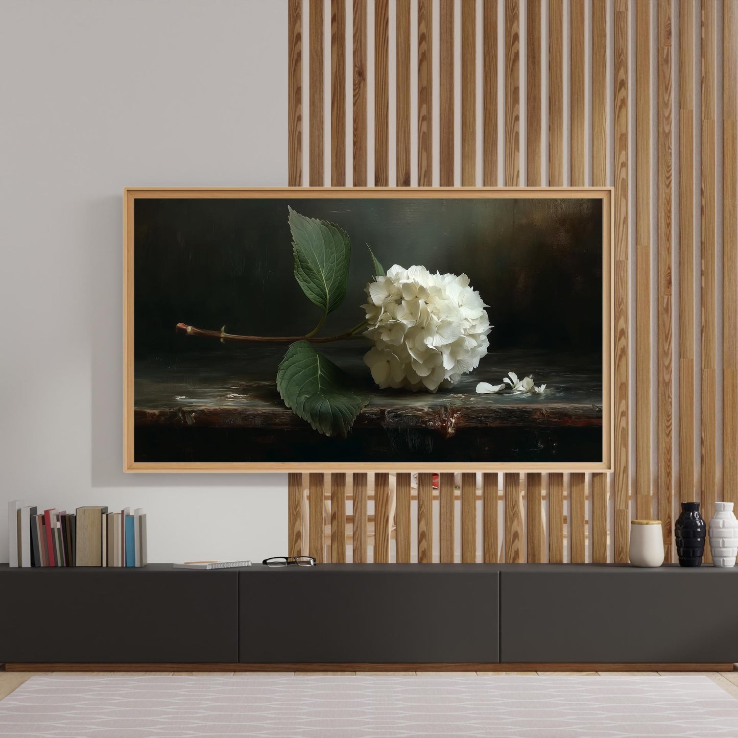 Frame TV Art → Vintage White Hydrangea Still Life