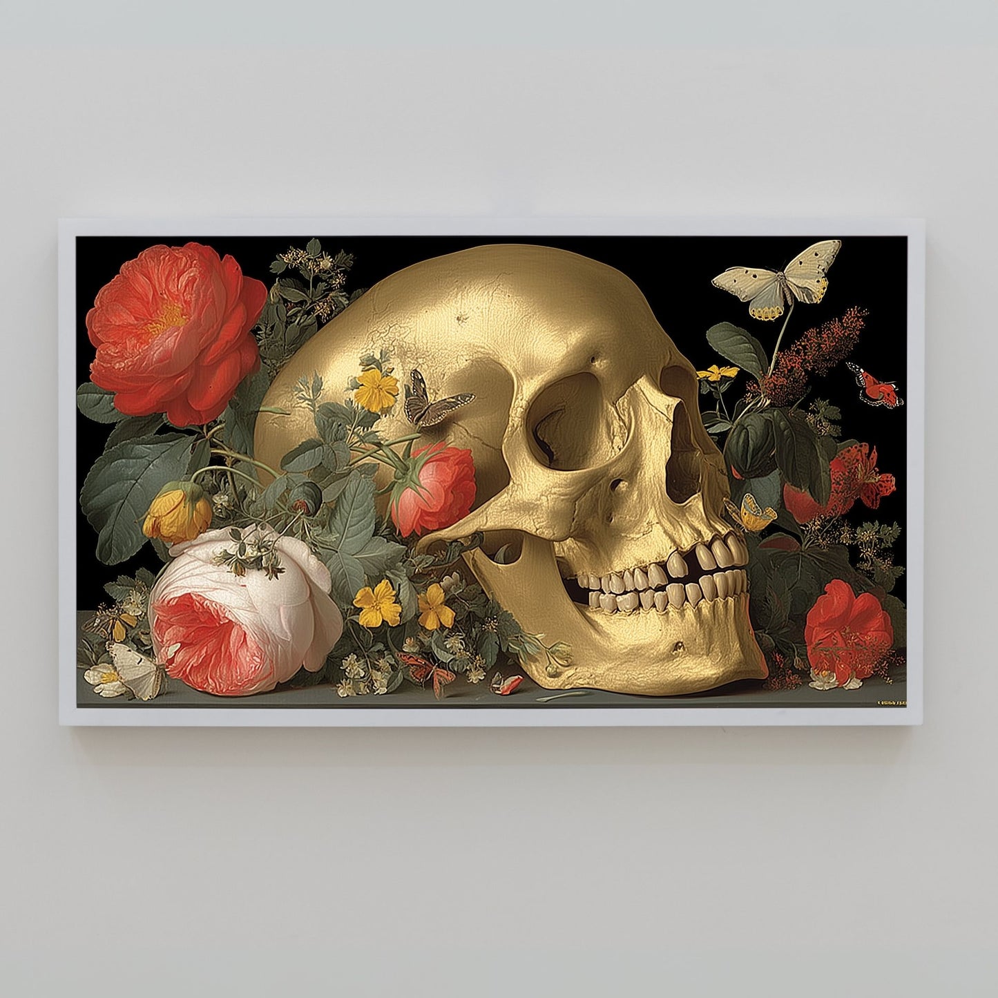Frame TV Art → Golden Skull with Botanical Bloom