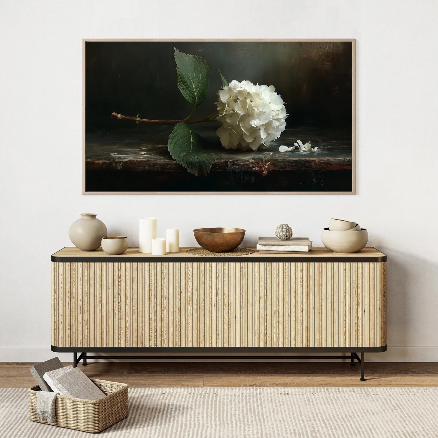 Frame TV Art → Vintage White Hydrangea Still Life