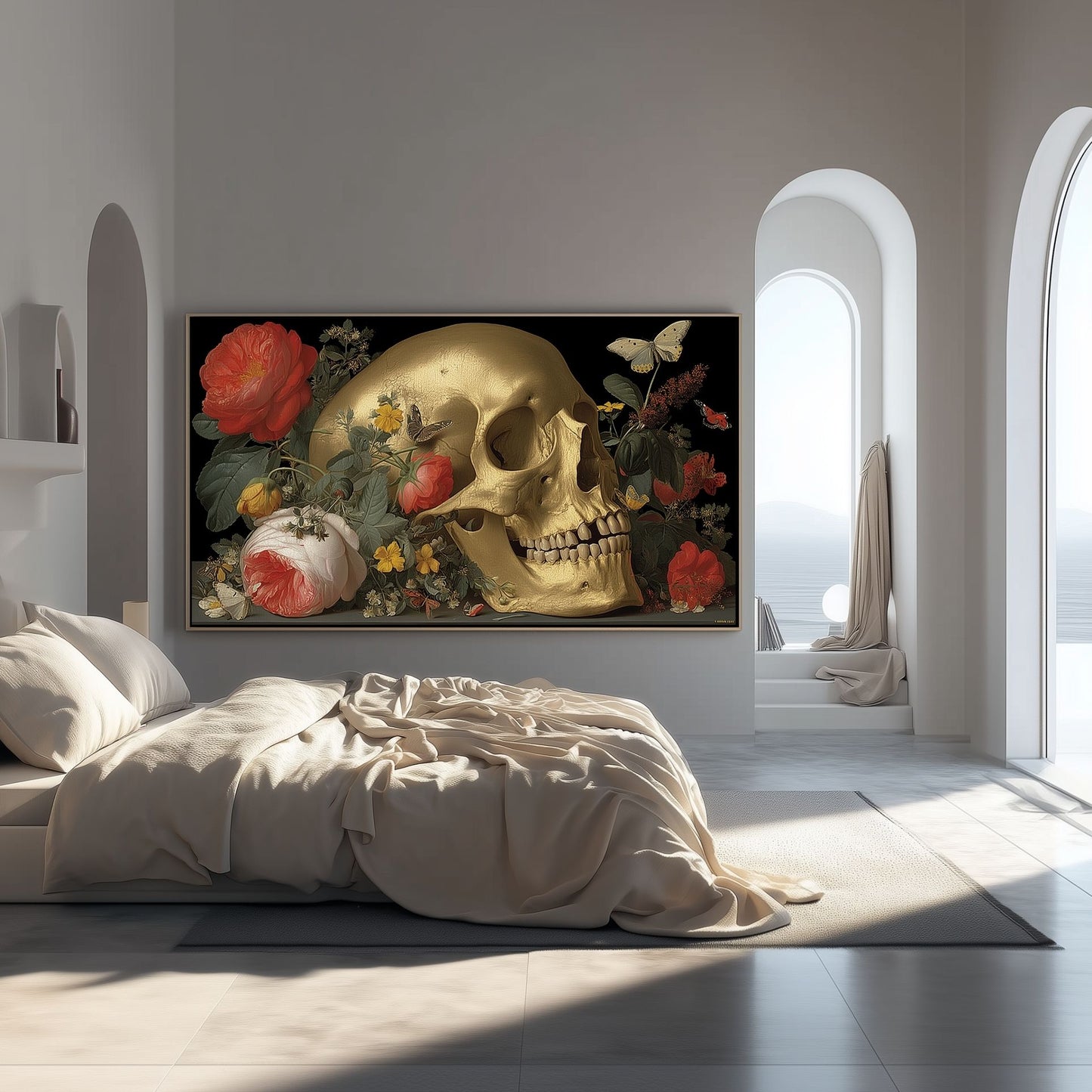 Frame TV Art → Golden Skull with Botanical Bloom