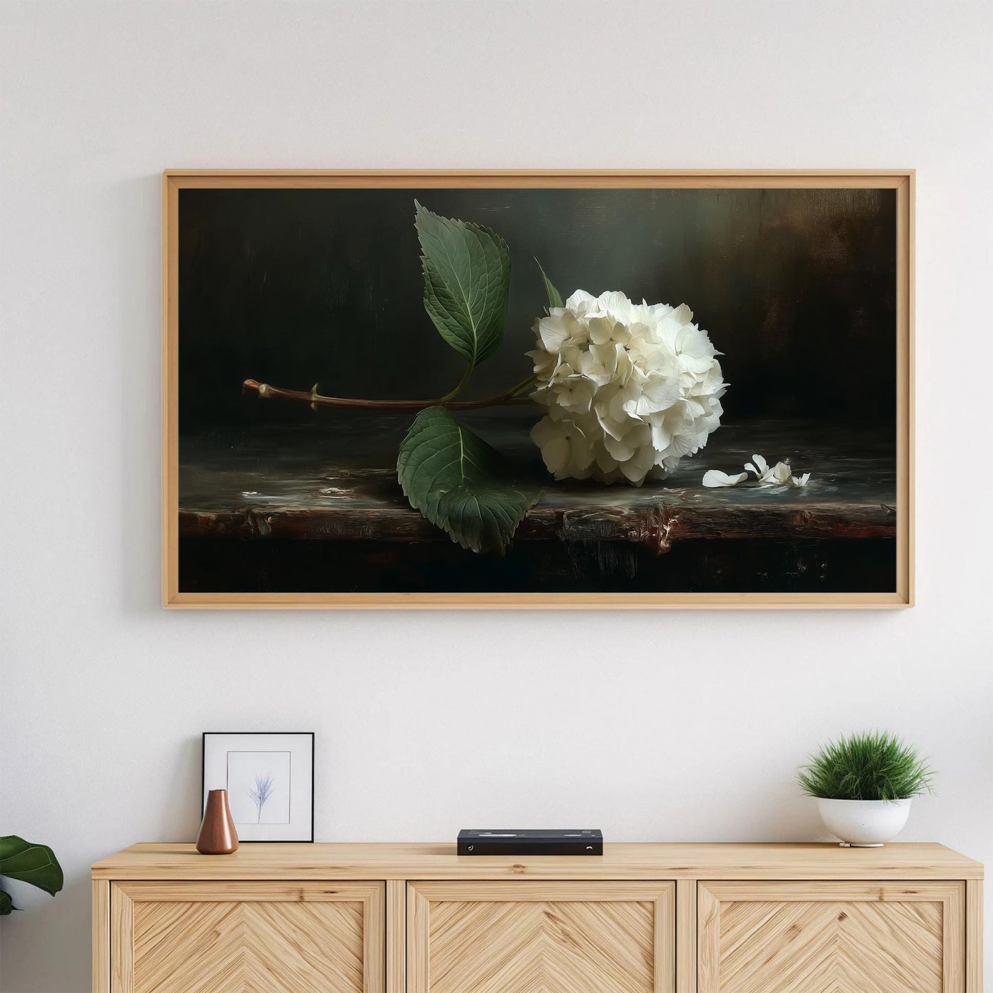 Frame TV Art → Vintage White Hydrangea Still Life