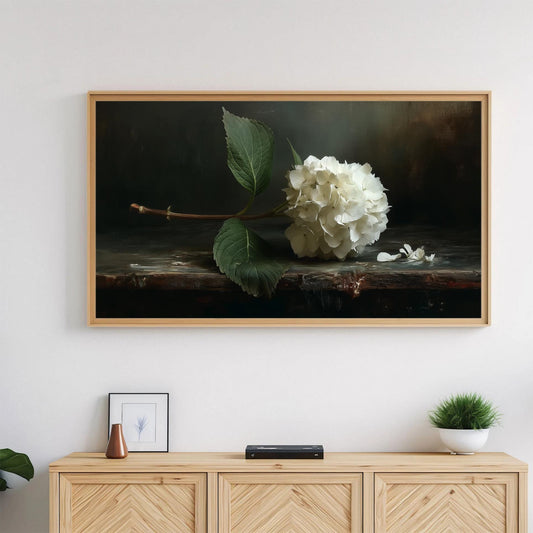 Frame TV Art → Vintage White Hydrangea Still Life
